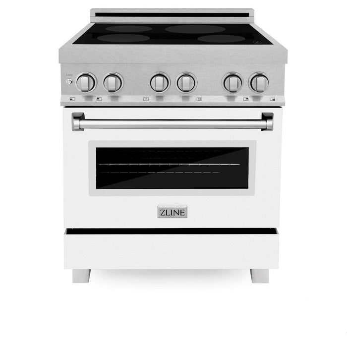 ZLINE 30 in. 4.0 cu. ft. Legacy Induction Range with 4 Element Cooktop and Electric Oven in DuraSnow® Stainless Steel and White Matte Door (RAINDS-WM-30)