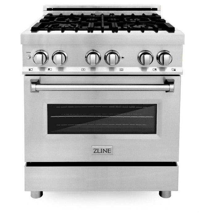 ZLINE Appliance Package - 30 in. Dual Fuel Range, Over-the-Range Microwave, 3 Rack Dishwasher, Refrigerator, 4KPR-RAOTRH30-DWV