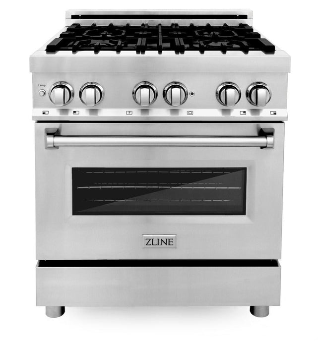 ZLINE Appliance Package - 30 in. Dual Fuel Range, 30 in. Range Hood, Microwave Drawer, 3KP-RARH30-MW