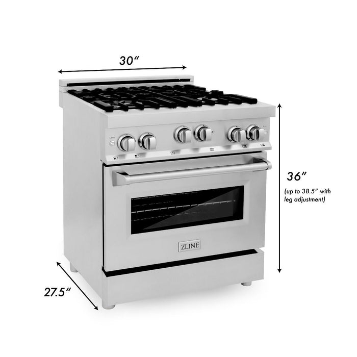 ZLINE 30 in. Kitchen Appliance Package with Stainless Steel Gas Range, Modern Over The Range Microwave and Dishwasher, 3KP-RGOTR30-DW