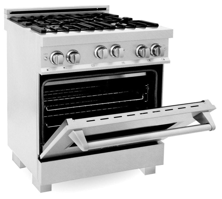 ZLINE 30" Professional Gas Range in DuraSnow® Stainless Steel & 30" Range Hood Appliance Package, 2KP-RGSSNRH30