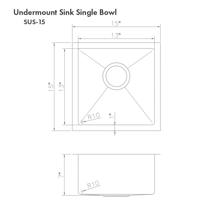 ZLINE 15 in. Boreal Undermount Single Bowl Bar Kitchen Sink in Stainless Steel, SUS-15