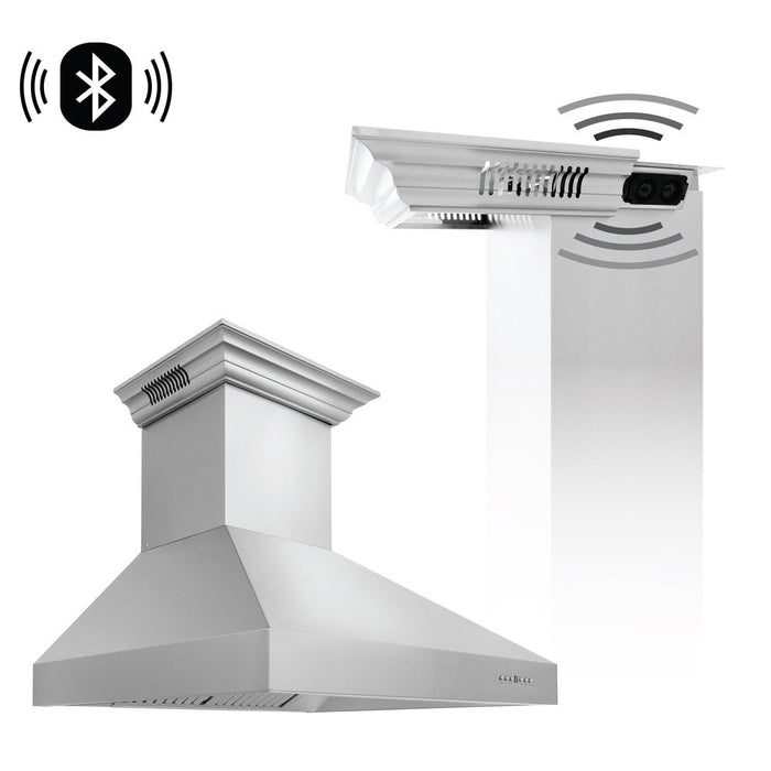 ZLINE Professional Wall Mount Range Hood in Stainless Steel with Built-in ZLINE CrownSound Bluetooth Speakers (697CRN-BT)