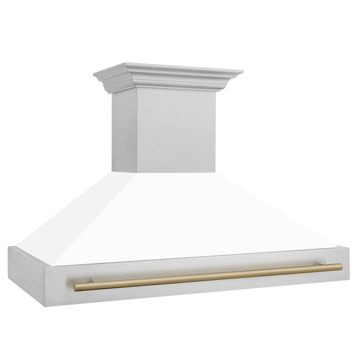 ZLINE Autograph Edition 48 in. Fingerprint Resistant Stainless Steel Range Hood with White Matte Shell and Handle (8654SNZ-WM48)