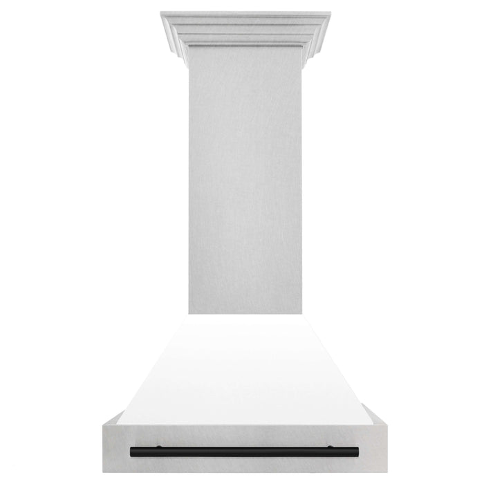 ZLINE Autograph Edition 30 in. Fingerprint Resistant Stainless Steel Range Hood with White Matte Shell and Accent Handle (8654SNZ-WM30)