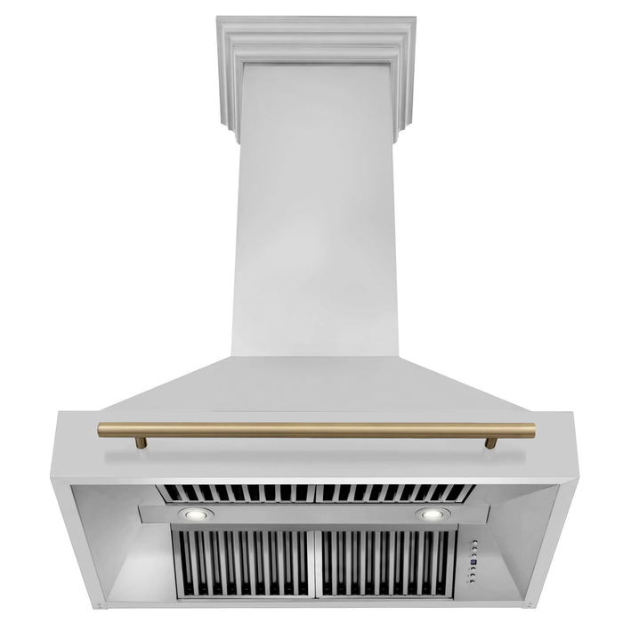 ZLINE 36 Inch Autograph Edition Stainless Steel Range Hood with Champagne Bronze Handle, 8654STZ-36-CB