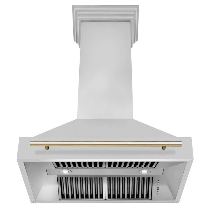 ZLINE Autograph Gold Package - 36" Rangetop, 36" Range Hood, Dishwasher, Built-In Refrigerator