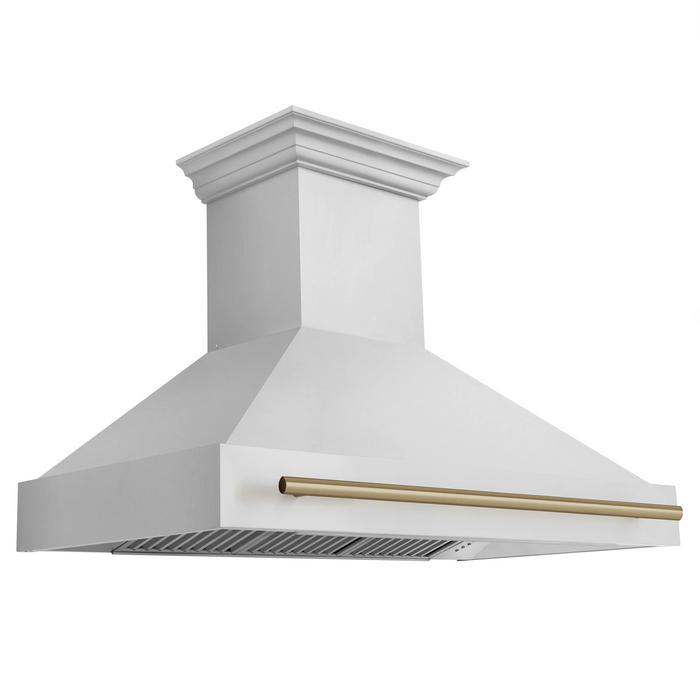 ZLINE Autograph Bronze Package - 48" Rangetop, 48" Range Hood, Dishwasher, Refrigerator with External Water and Ice Dispenser, Microwave Oven