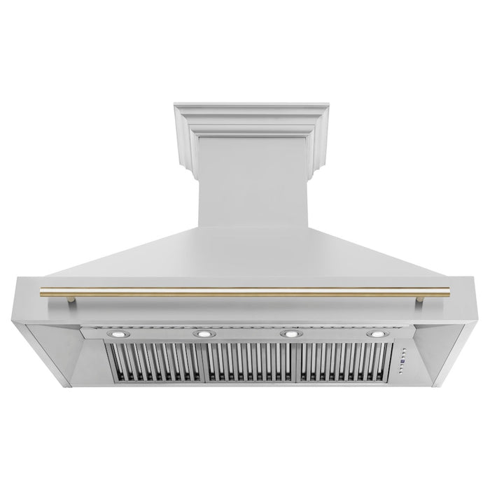 ZLINE Autograph Edition 48 in. Stainless Steel Range Hood with Stainless Steel Shell and Polished Gold Handle (8654STZ-48-G)