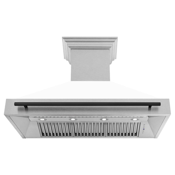 ZLINE Autograph Edition 48 in. Fingerprint Resistant Stainless Steel Range Hood with White Matte Shell and Handle (8654SNZ-WM48)