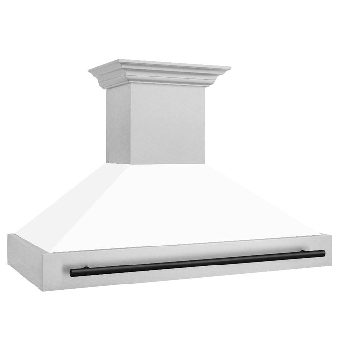 ZLINE Autograph Edition 48 in. Fingerprint Resistant Stainless Steel Range Hood with White Matte Shell and Handle (8654SNZ-WM48)