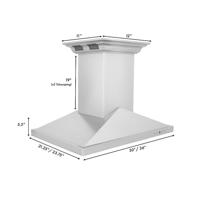 ZLINE 36 in. Island Mount Range Hood in Stainless Steel with Built-in CrownSound Bluetooth Speakers, GL1iCRN-BT-36