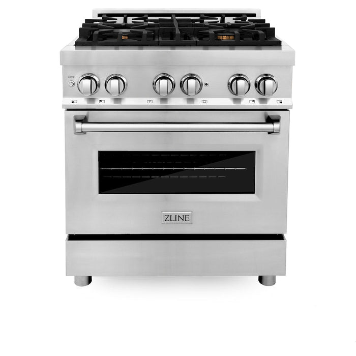 ZLINE 30 in. 4.0 cu. ft. Legacy Dual Fuel Range with Gas Cooktop and Electric Convection Oven in Stainless Steel with 4 Brass Burners and Griddle (RA-BR-GR-30)