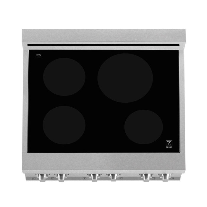 ZLINE 30 in. 4.0 cu. ft. Legacy Induction Range with 4 Element Cooktop and Electric Oven in DuraSnow® Stainless Steel and White Matte Door (RAINDS-WM-30)