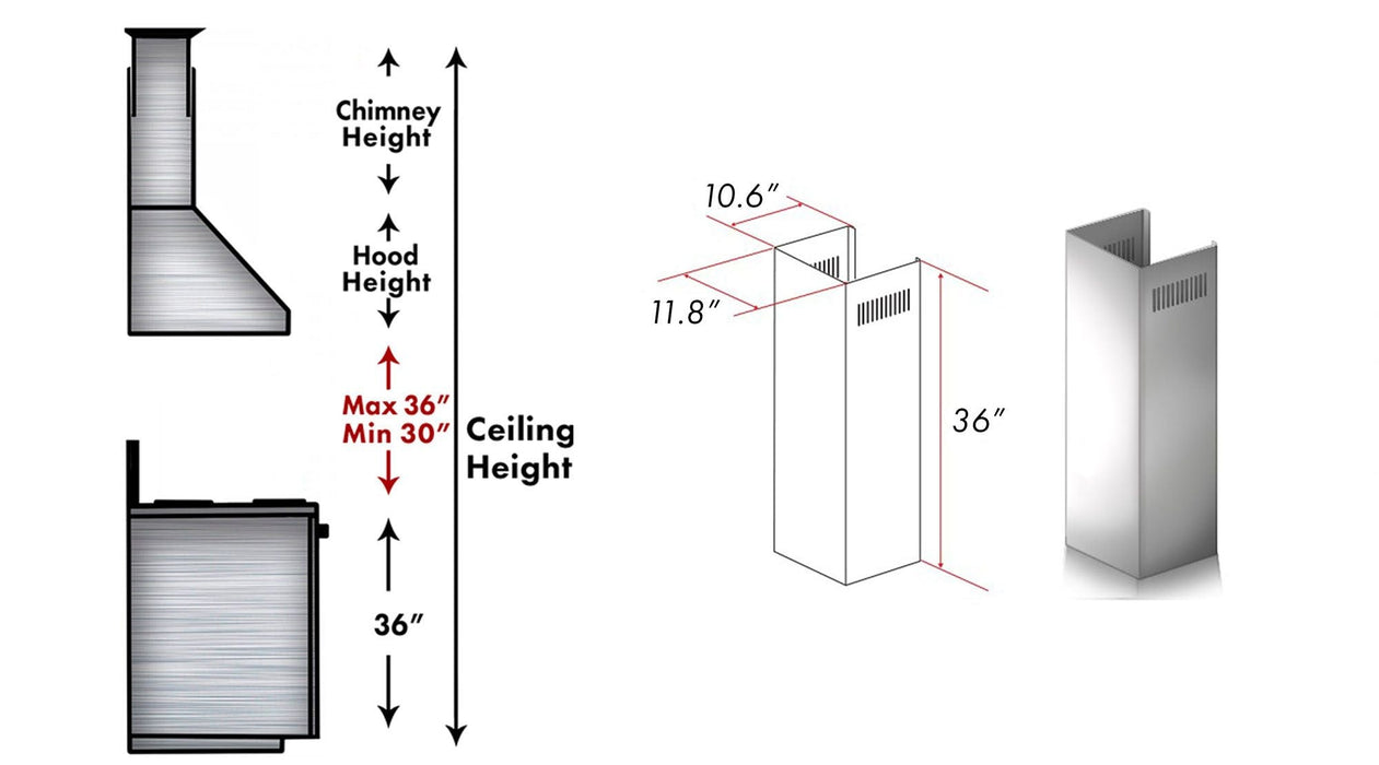 ZLINE 1-36 in. Chimney Extension for 9 ft. to 10 ft. Ceilings (1PCEXT-9597)