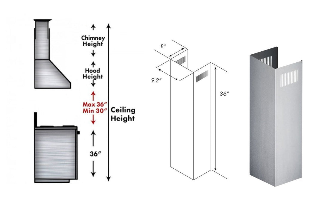 ZLINE 1-36 in. Chimney Extension for 9 ft. to 10 ft. Ceilings (1PCEXT-KB/KL2/KL3-304)