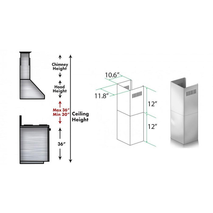 ZLINE 2-12 in. Short Chimney Pieces for 7.7 ft. to 8 ft. Ceilings (SK-597-304)