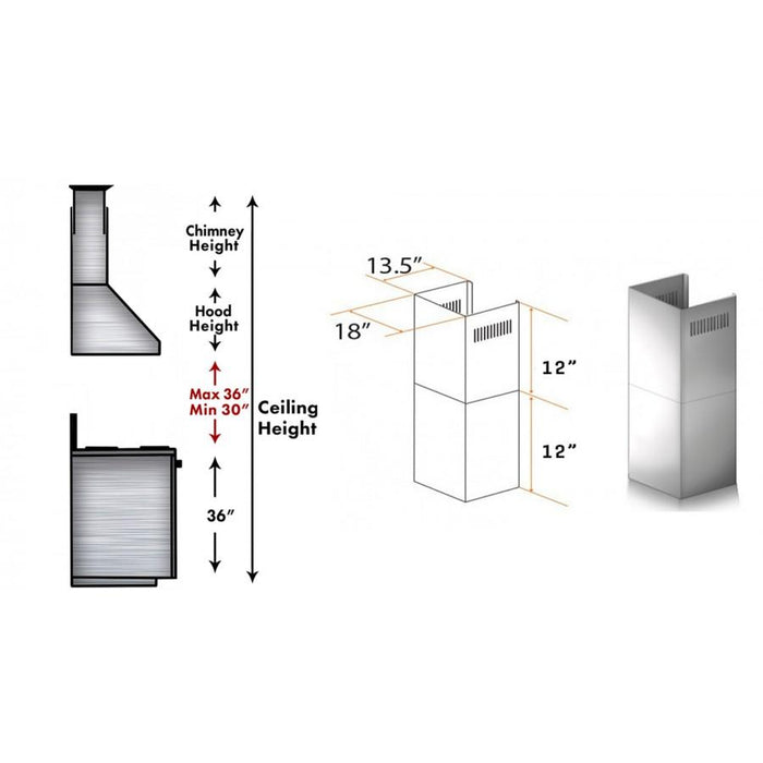 ZLINE 2-12 in. Short Chimney Pieces for 8 ft. Ceilings (SK-687-304)