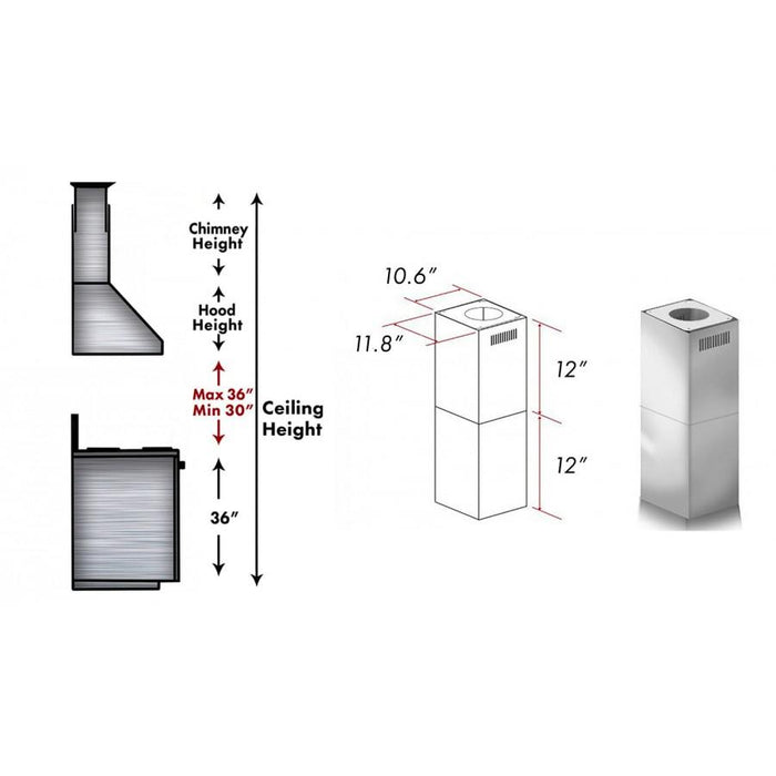 ZLINE 2-12 in. Short Chimney Pieces (SK-GL1i/GL2i/KE2i/KL3i)