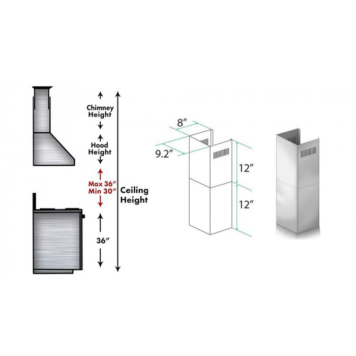 ZLINE 2-12 in. Short Chimney Pieces for 7.4 ft. to 8 ft. Ceilings (SK-KB/KL2/KL3)