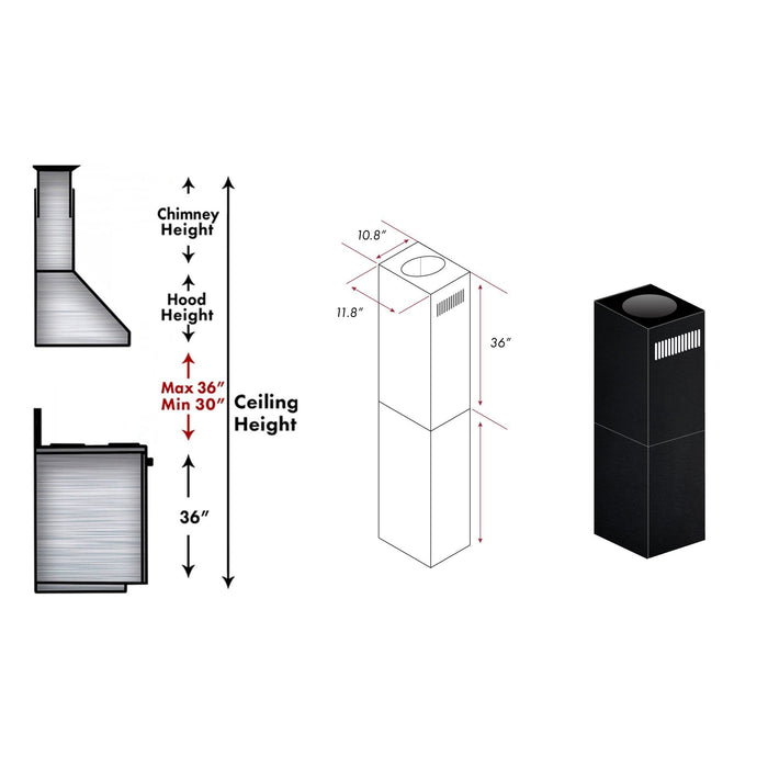 ZLINE 2 Piece Chimney Extension for 10ft-12ft Ceiling, 2PCEXT-BSKE2iN