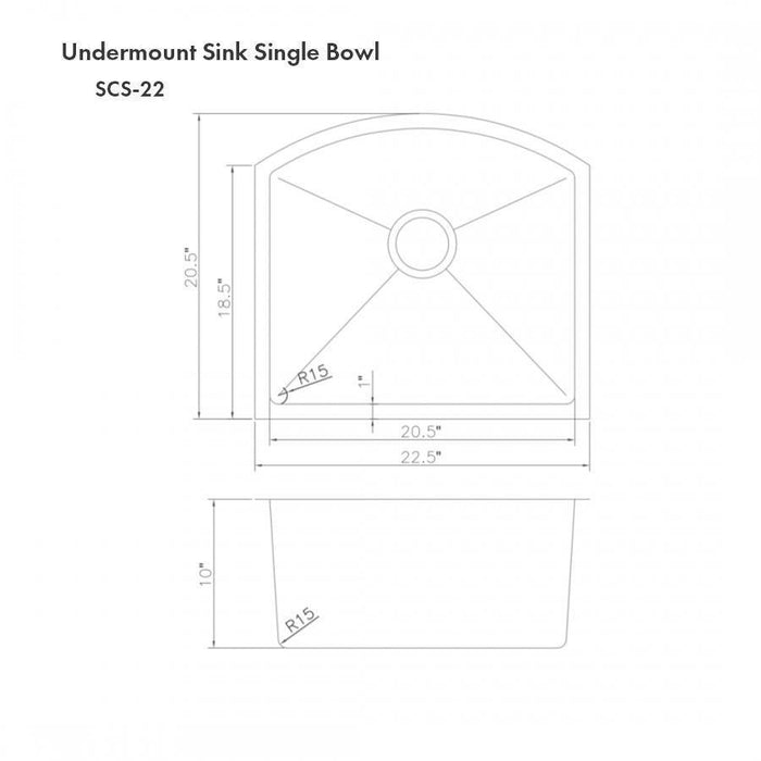 ZLINE Telluride 22 in. Undermount Single Bowl Stainless Steel Kitchen Sink with Bottom Grid (SCS-22)