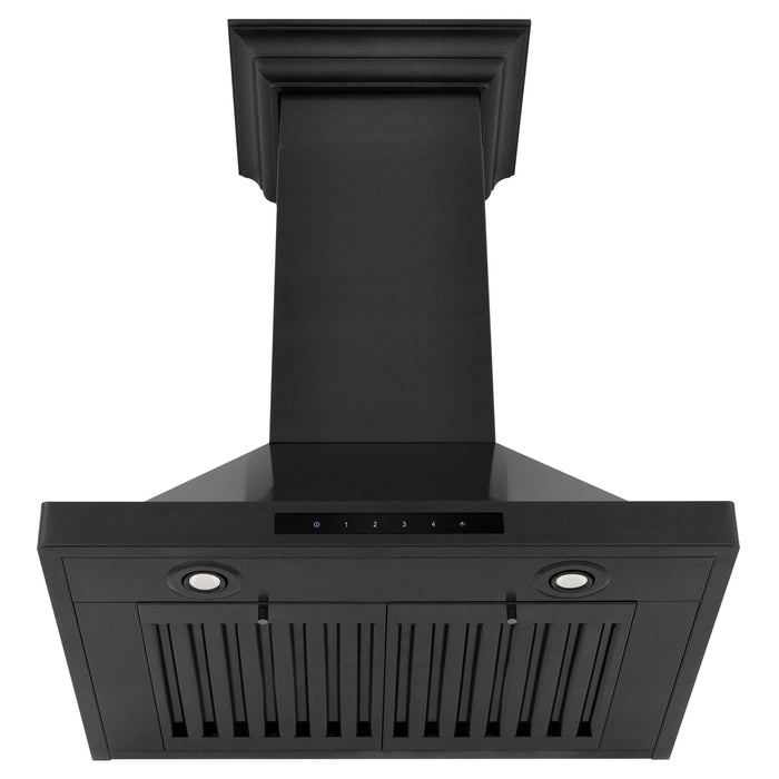 ZLINE 36 in. Convertible Vent Wall Mount Range Hood in Black Stainless Steel with Crown Molding, BSKBNCRN-36