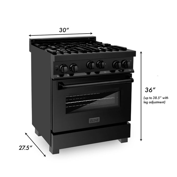 ZLINE Appliance Package - 30 in. Gas Range, Range Hood, Microwave & Dishwasher Appliance Package, 4KP-RGBRBRH30-MWDW