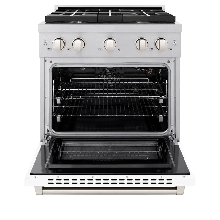 ZLINE Paramount 30" 4.2 cu. ft. Gas Range with Convection Oven in DuraSnow® Stainless Steel with White Matte Door, SGRS-WM-30