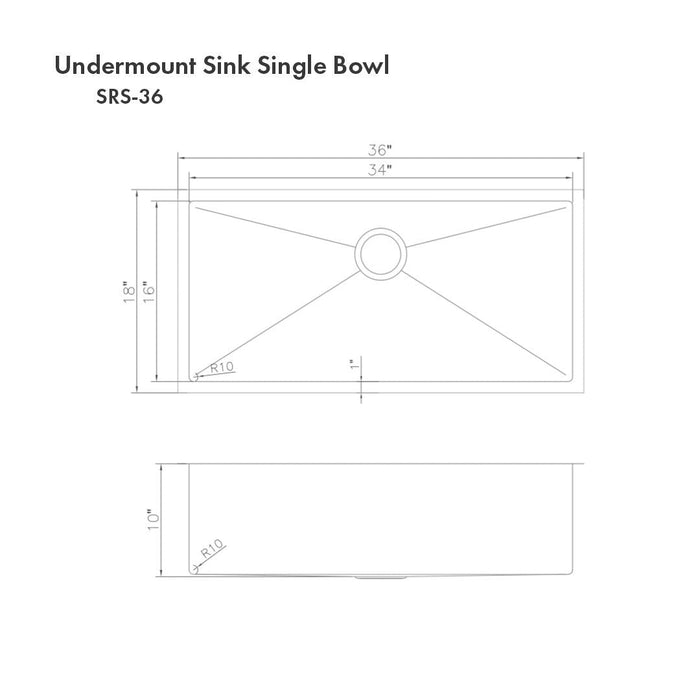 ZLINE 36 in. Classic Series Undermount Single Bowl Sink (SRS-36)