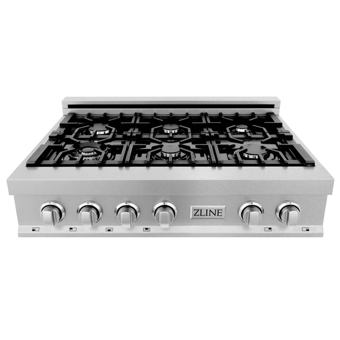 ZLINE 36" Rangetop in DuraSnow® Stainless Steel with 6 Gas Brass Burners & Griddle (RTS-GR-36)