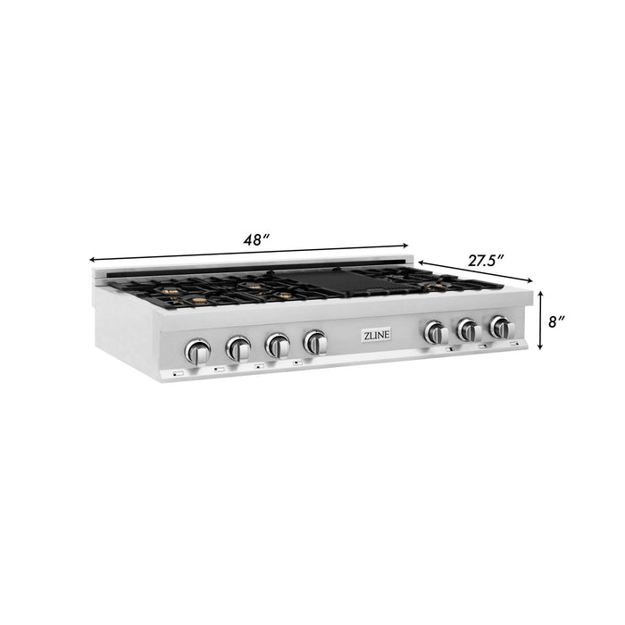 ZLINE 48" Rangetop in Stainless Steel with 7 Gas Brass Burners and Griddle, RT-BR-GR-48