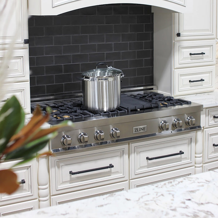 ZLINE 48" Rangetop in Stainless Steel with 7 Gas Brass Burners and Griddle, RT-BR-GR-48