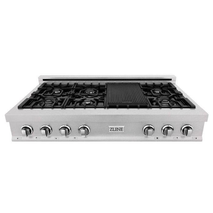 ZLINE 48" Rangetop in DuraSnow® Stainless Steel with 7 Gas Brass Burners And Griddle, RTS-GR-48