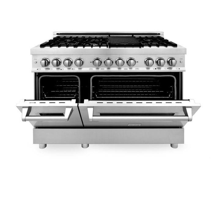 ZLINE 48 in. Kitchen Package with Stainless Steel Dual Fuel Range, Range Hood, Microwave Drawer and Dishwasher (4KP-RARH48-MWDW)