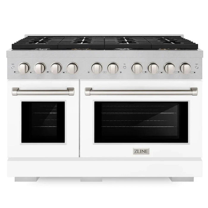 ZLINE Paramount 48" 6.7 cu. ft. Gas Range with Convection Oven in DuraSnow® Stainless Steel with White Matte Doors, SGRS-WM-48