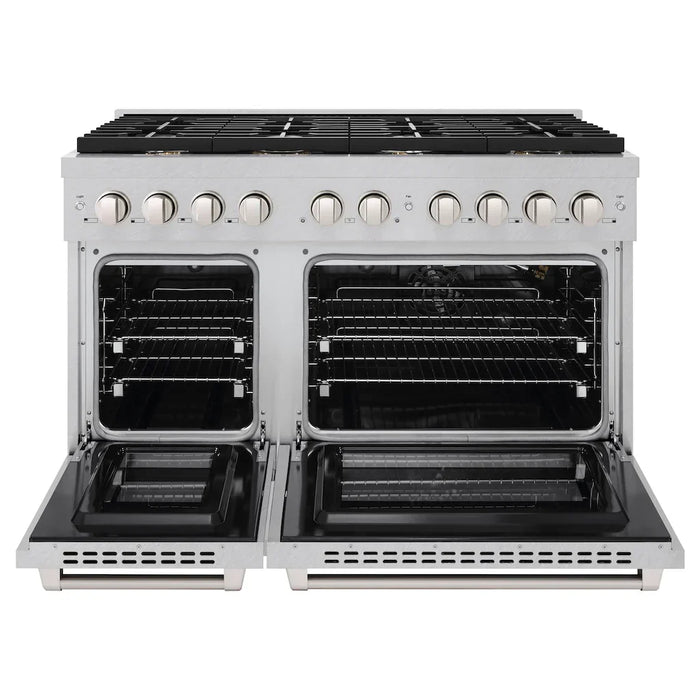 ZLINE Paramount 48” 6.7 cu. ft. Gas Range with Convection Oven and 8 Brass Burners in DuraSnow® Stainless Steel, SGRS-BR-48