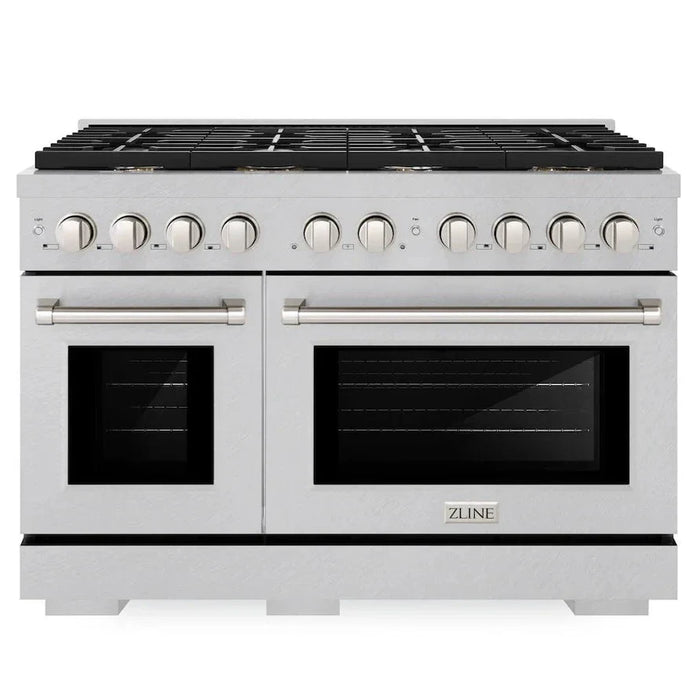 ZLINE Paramount 48” 6.7 cu. ft. Gas Range with Convection Oven and 8 Brass Burners in DuraSnow® Stainless Steel, SGRS-BR-48