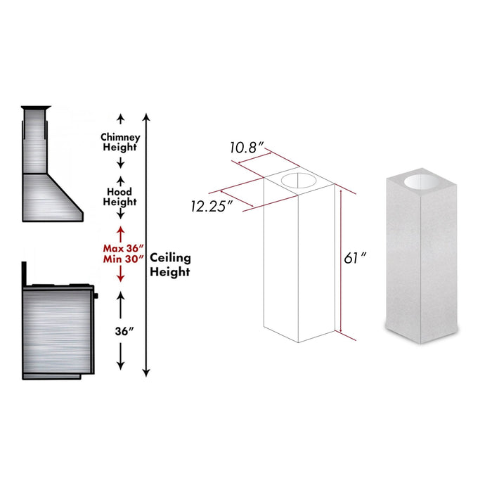 ZLINE 61 in. DuraSnow® Stainless Steel Chimney Extension for 12.5ft Ceiling, 8GL14iS-E