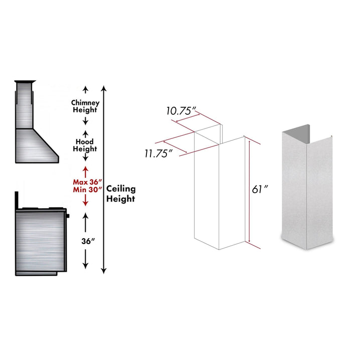 ZLINE 61 in. DuraSnow® Stainless Steel Chimney Extension for 12.5ft Ceiling, 8KES-E