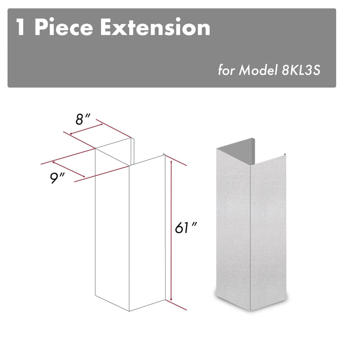 ZLINE 61 in. DuraSnow® Stainless Steel Chimney Extension for Ceilings up to 12.5 ft. (8KL3S-E)