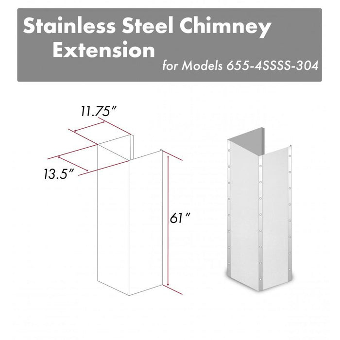 ZLINE 61 in. DuraSnow® Stainless Steel Extended Chimney and Crown, 655-4SSSS-30-304-E