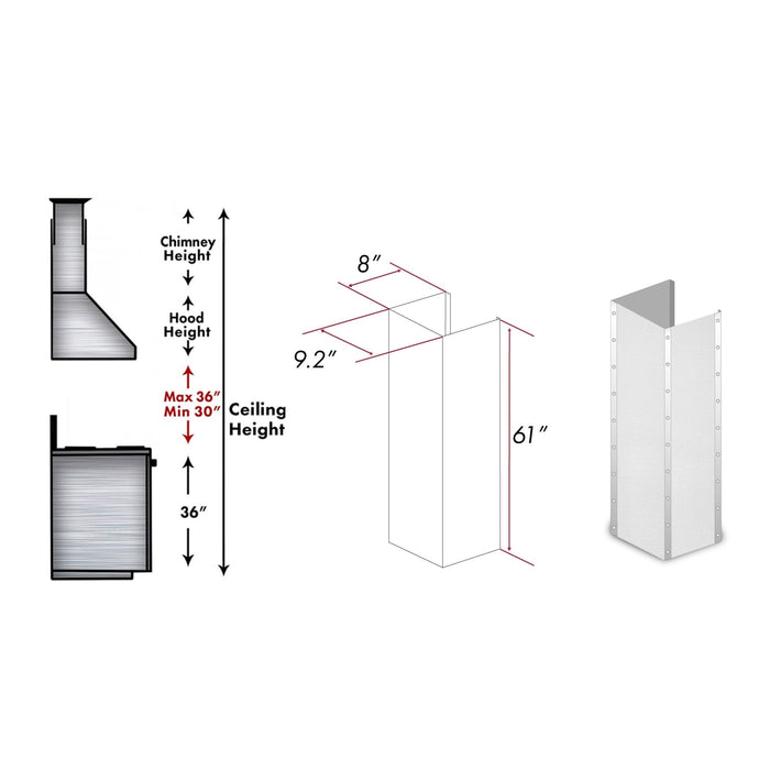 ZLINE 61 in. DuraSnow® Stainless Steel Extended Chimney (KB2-4SSXS-30-304-E)