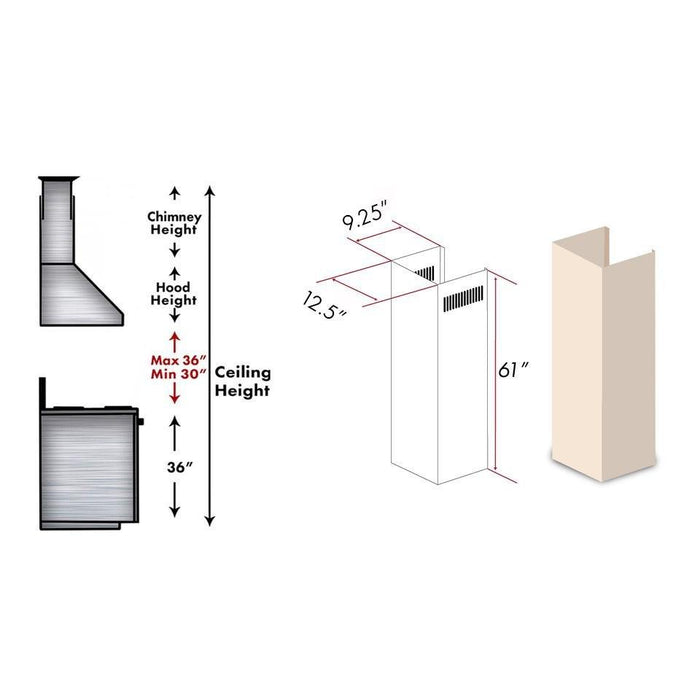 ZLINE 61 in. Wooden Chimney Extension for Ceilings up to 12.5 ft. (KBUF-E)