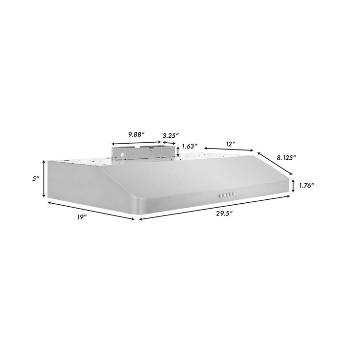 ZLINE 30 in. 400 CFM Ducted Under Cabinet Range Hood in Stainless Steel - Hardwired Power (617-30)