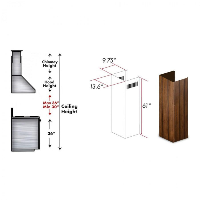 ZLINE 61 in. Wooden Chimney Extension for Ceilings up to 12 ft. (KPLL-E)