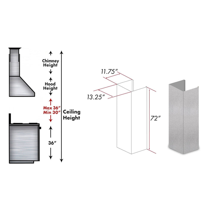 ZLINE 72 in. DuraSnow® Finished Stainless Steel Chimney Extension for Ceilings up to 12.5 ft., 8654-E