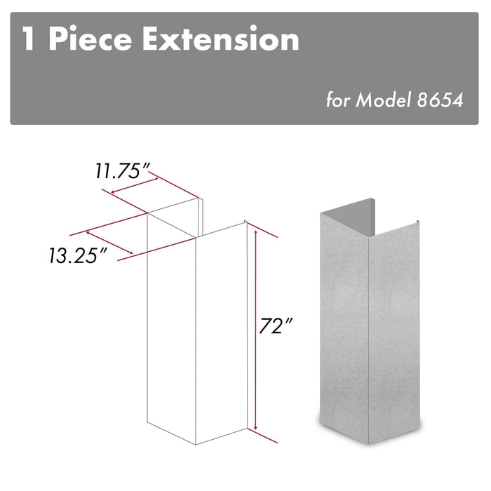 ZLINE 72 in. DuraSnow® Stainless Steel Extended Chimney (8654-E)