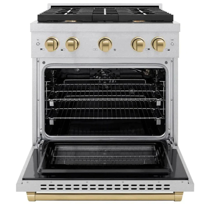 ZLINE Autograph 30" 4.2 cu. ft. Paramount Gas Range with Convection Gas Oven in DuraSnow® Stainless Steel and Bronze Accents, SGRSZ-30-CB