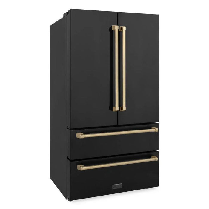 ZLINE 36" Autograph 22.5 cu. ft. Refrigerator with Ice Maker, Black Stainless, Bronze Accents, RFMZ-36-BS-CB